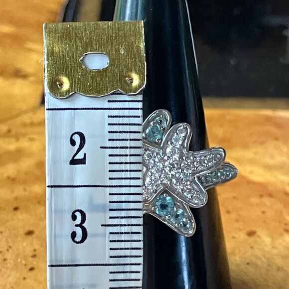 Natural Blue Apatite Moissanite Sterling Silver Starfish Ring Size 8 - Picture 6 of 8
